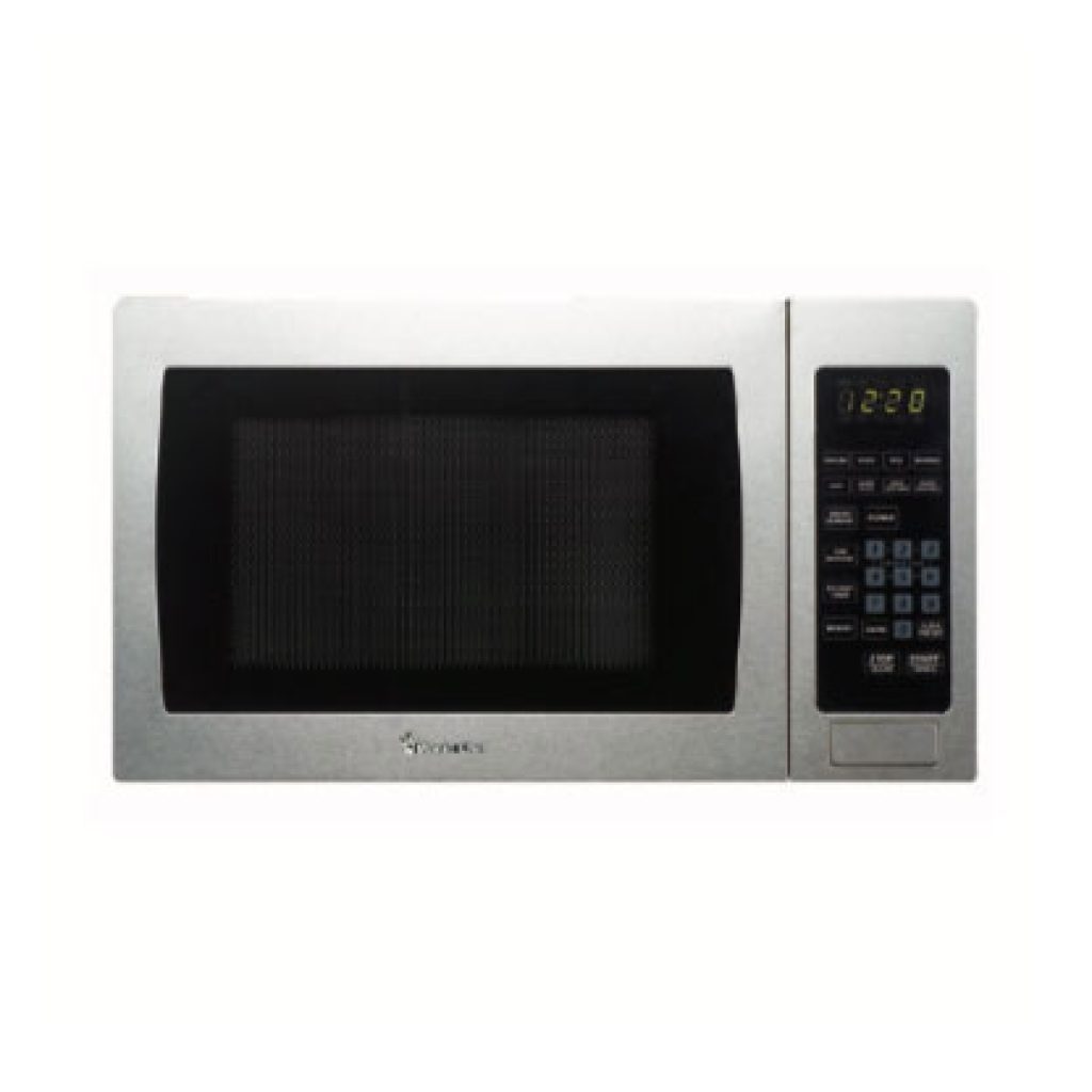 This Microwave Oven features .9 cubic feet interior space, a modern design with stainless steel front and silver cabinet, and user-friendly electronic controls with a digital display. Push-button door release for simple accessibility, plus 8 pre-programmed cooking modes for everyday cooking.