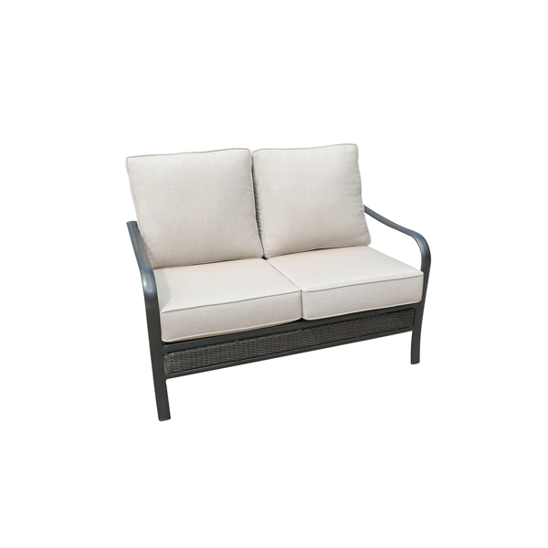 Commercial Aluminum Woven Loveseat With Sunbrella Cushions