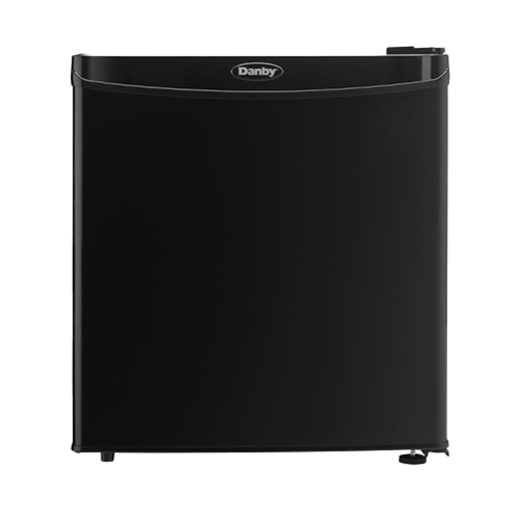 Compact Refrigerator

 	1.6 CF Refrigerator, Push Button Defrost Chill Space, Energy Star, Black or Spotless Steel
 	Unit Dimensions: Width 17 11/16” (44.9 cm), Depth 18 1/2” (47.0cm) Height 19 3/4” (50.2 cm)