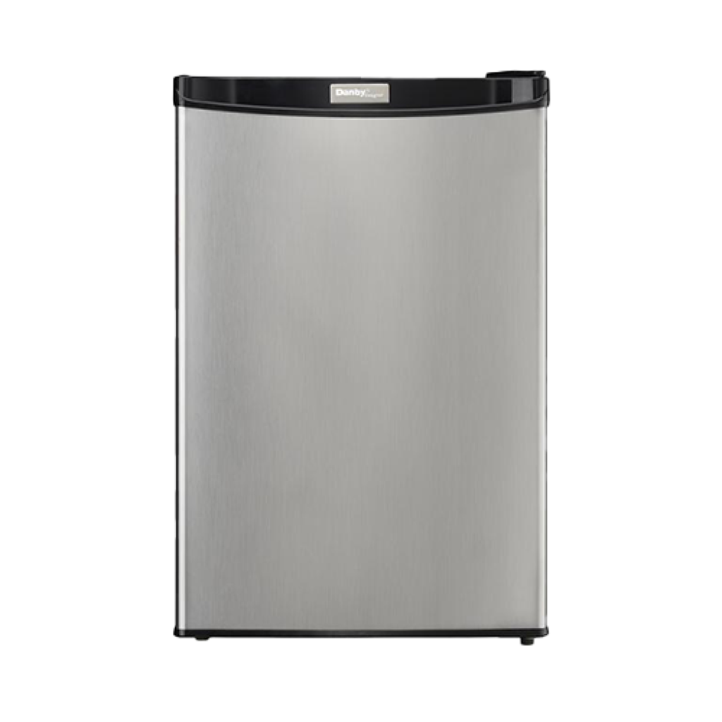 Compact Refrigerator 4.4 Energy Star

 	Push Button Defrost
 	Chill Space
 	White, Black, or Stainless
 	Unit Dimensions: Width 20 11/16” (52.6 cm), Depth 20 14/16” (53.0 cm) Height 32 11/16” (83.1 cm)