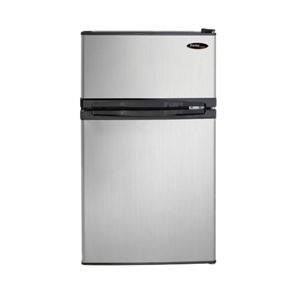 Compact Refrigerator 3.1 Energy Star

 	Auto-Defrost Refrigerator
 	Manual Defrost Freezer
 	2 Door
 	Spotless Steel
 	Unit Dimensions: Width 18 14/16” (48.0 cm), Depth 19 11/16” (50.0 cm) Height 33 7/16” (85.0 cm)