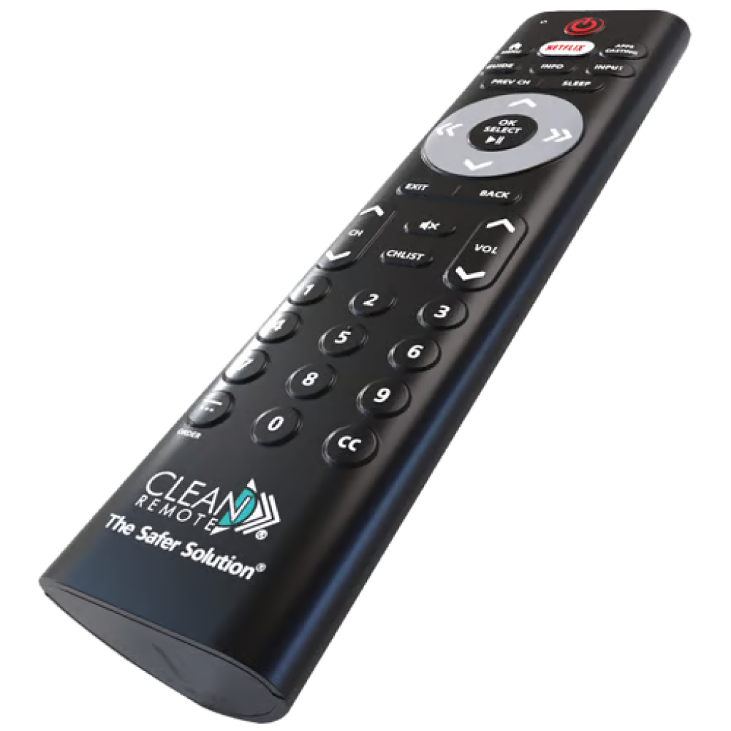 Clean Remote Control For Hospitality And Healthcare


 	For Hospitality And Healthcare Streaming Casting Systems
 	Compatible With Many Hospitality And Healthcare Streaming And/or Casting Services, Including Sonifi, Enseo, Worldvue, Guesttek, and More
 	New design features a backlit keypad, upright standing case, and increased durability